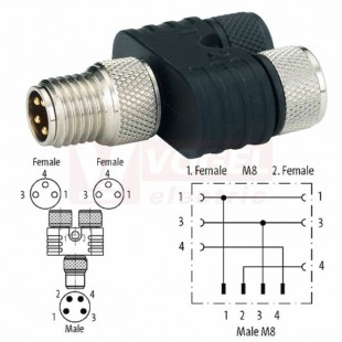 7000-88602-0000000 T-coupler Nano M8-male 4p./ 2x M8-female 3p