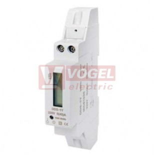 Elektroměr DDS-1Y-18L, přímé měření 1f/ 230VAC, 5-45A, LCD, tp.1%,  š=1 mod., IP20, montáž na DIN lištu, vodič max.6mm2