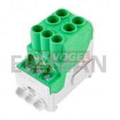 UVB 100A PE blok pro rozdělení fází, zelený, 2x2,5-25mm2/6x1,5-10mm2, spojovatelný, na DIN lištu,  všh 30,5x49x55,4mm