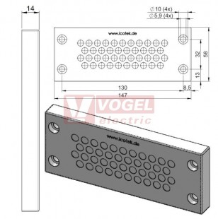 KEL-DPZ 24/42 membránová průchodka, šedá, IP66, vnější 147x58x14mm, výřez 112x36mm, vstupy kabelů 42x3,2-6,5mm (43715)