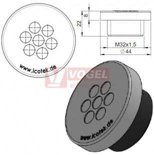 KEL-DPZ 32/7 kulatá membránová průchodka s maticí, šedá, IP68, vnější pr.44mm, výška 8mm, výřez závit M32x1,5, vstup kabelů 7x3,2-6,5mm (43734)