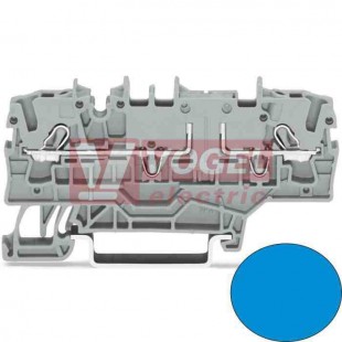 2002-1904 svorka průchozí, pružinová 2,5mm2, s test. tlačítkem, 1/1 sv.modrá, š=5,2mm (WAGO TOPJOB S)