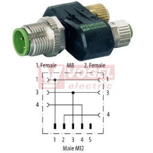 7000-41211-0000000 Rozbočovač Y-kus M12/4-pin/vidl // 2x M8/3-pin/zás, provedení Slimline