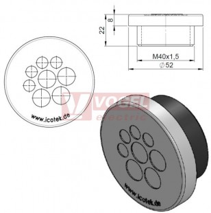 KEL-DPZ 40/8 kulatá membránová průchodka s maticí, šedá, IP68, vnější pr.52mm, výška 8mm, výřez závit M40x1,5, vstup kabelů 4x3,2-6,5mm, 4x5-10,2mm (43741)