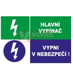 ID-OS-C0710-01 Bezpeč. samolepka Dvoukombinace-hlavní vypínač, vypni v nebezpečí, V 74 mm x Š 105 mm, 5 ks