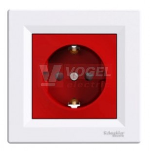 EPH2900521 Zásuvka schuko, clonky, červený střed, bílý rámeček