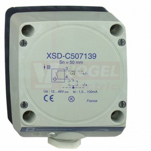 XSDC407138 Indukční čidlo kvádrové 80x80x40mm, 12…48VDC, Sn=40mm, plast, 2-vodiče, NO, šroubové svorky, stíněný, kabelová průchodka Pg13,5, IP67