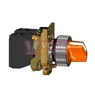 XB4BK135B5 Ovládač otočný  prosvětlený s LED, 1 Z + 1 V, 3 polohy, 24V, oranžový