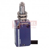 XCMD21F2L5  Polohový spínač miniaturní Universal Osiconcept, kovový, 1V+1Z, čep s ocel.kladkou, hlavice se závitem M12 s mžik.funkcí, konektor s kabelem 5m, IP66