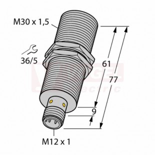 BI10-M30E-LIU-H1141 snímač indukční s analog.výstupem 0…10 V a 0…20 mA, M30, mosaz, stíněný, konektor M12/4pin, délka těla 77mm, 15-30VDC, IP67  (1537003)