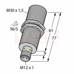 BI10-M30E-LIU-H1141 snímač indukční s analog.výstupem, M30, mosaz, stíněný, konektor M12/4pin, délka těla 77mm, 15-30VDC, IP67  (1537003)