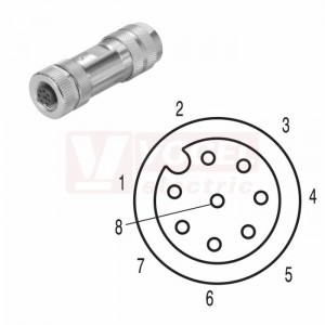 SAIBGS-M-8A-6/8-M12 (st.zn. SAIBM-8/9S-M12) konektor M12/8pin/zás/přímý, kov.tělo, stíněné A-kódování, šroubové připojení, pro montáž 0,14-0,5mm2, sevření 6-8mm, IP67 (1258930000)