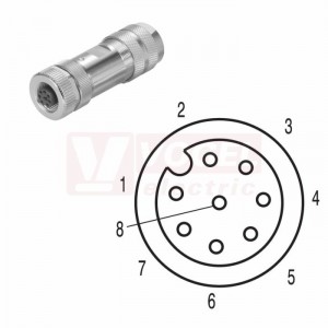 SAIBM-8/9S-M12 konektor M12/8pin/zás/přímý, kov.tělo, stíněné A-kódování, šroubové připojení, pro montáž 0,14-0,5mm2, sevření 6-8mm, IP67 (1258930000)