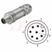 SAISGS-M-8A-6/8-M12 (st.zn. SAISM-8/9S-M12) konektor M12/8pin/vidl/přímý, kov.tělo, stíněné A-kódování, šroubové připojení, pro montáž 0,14-0,5mm2, sevření 6-8mm, IP67 (1258940000)