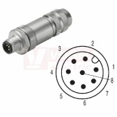 SAISM-8/9S-M12 konektor M12/8pin/vidl/přímý, kov.tělo, stíněné A-kódování, šroubové připojení, pro montáž 0,14-0,5mm2, sevření 6-8mm, IP67 (1258940000)