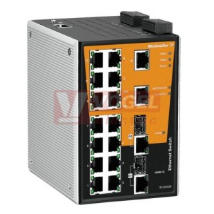 IE-SW-PL18M-2GC-16TX ethernetový Switch PremiumLine, řízený 16xRJ45 10/100MBit/s, 2x kombinovaný port 10/100/1000MBit/s nebo 1000Base SFP, 12-45VDC, IP30, š 94mm, 0..+60°C (1241320000)