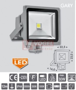Svítidlo 1x  30W RLEDF02-30W/PIR/5000 LED reflektor s PIR ,COB ,30W,5000K,IP44, šedý
