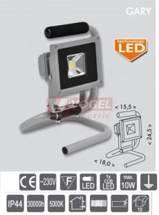 Svítidlo 1x  10W RLEDF01-10W/STJ LED reflektor přenosný s podstavcem, COB, 10W, 5000K, IP44, šedý