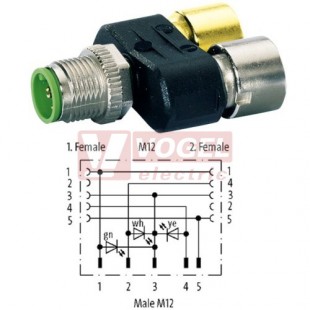 7000-41135-0000000 Rozbočovač Y-kus M12/5-pin/vidl // 2x M12/5-pin/zás/3xLED (PNP), provedení Slimline