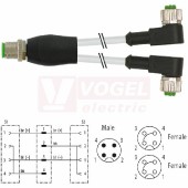 7000-40761-2230500 rozbočovací Y konektor M12/4-pin/vidl/přímý - kabel ŠE PUR/PVC 3x0,34mm2 L=5m - 2x konektor M12/4-pin/zás/úhlový