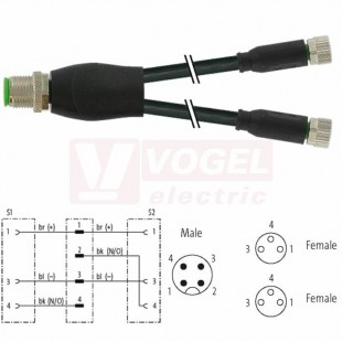 7000-40821-6200800 rozbočovací Y konektor M12/4-pin/vidl/přímý - kabel ČE PUR/PVC 3x0,25mm2 L=8m - 2x konektor M8/3-pin/zás/přímý