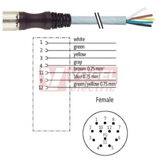 7000-23011-3330500 konektor M23/12-pin/zás/přímý - kabel ŠE PUR/PVC 4x0,34/3x0,75 mm2 L=5,0m - volný konec