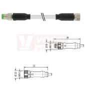 7000-88001-2100060 Konektor M8/3-pin/vidlice/přímý - kabel PVC ŠE, délka 0,6m - konektor M8/3-pin/zás/přímý