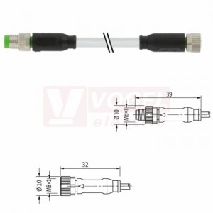 7000-88001-2100060 Konektor M8/3-pin/vidlice/přímý - kabel PVC ŠE, délka 0,6m - konektor M8/3-pin/zás/přímý