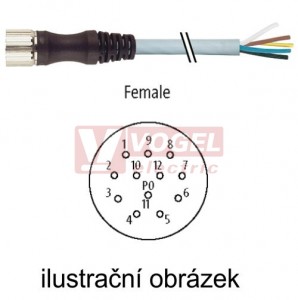 7000-23041-3621500 konektor M23/12-pin/zás/přímý - kabel PUR 8x0,34/3x0,75mm2 ŠE L=15m - volný konec