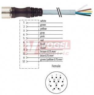 7000-23051-3621500 konektor M23/12-pin/zás/přímý - kabel PUR/PVC 8x0,34/3x0,75mm2 ŠE L=15m - volný konec