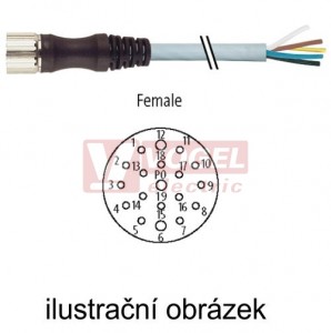 7000-23201-3631500 konektor M23/19-pin/zás/přímý - kabel PUR/PVC šedý 8x0,34/3x0,75mm2 L=15m - volný konec
