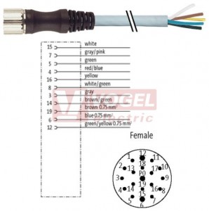 7000-23211-3631500 konektor M23/19-pin/zás/přímý - kabel PUR/PVC šedý 8x0,34/3x0,75mm2 L=15m - volný konec