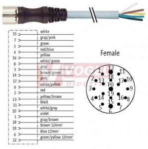 7000-23251-3981500 konektor M23/19-pin/zás/přímý - kabel PUR/PVC 16x0,34/3x0,75mm2 ŠE L=15m - volný konec