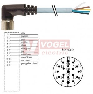 7000-23311-3631500 konektor M23/19-pin/zás/úhlový - kabel PUR/PVC 8x0,34/3x0,75mm2 ŠE L=15m - volný konec
