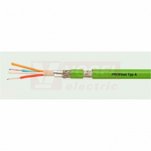 PROFInet typ A 2x2x0,64mm2, pro pevné uložení, stíněný 2x polyesterová fólie a CU oplet  (žíly BÍ, ŽL, MO, OR),  vnější plášť PVC zelený RAL6018 (alternativa za 6XV1840-2AH10) (800653)