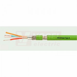 PROFInet typ A 2x2x0,64mm2, pro pevné uložení, stíněný 2x polyesterová fólie a CU oplet  (žíly BÍ, ŽL, MO, OR),  vnější plášť PVC zelený RAL6018 (alternativa za 6XV1840-2AH10) (800653)