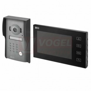 Sada videotelefonu EMOS RL-10m, barva černá, dveřní kamer.jednotka, 1LCD, zdroj, napájení monitoru 12VDC, kabel FTP nebo SYKFY 5x2x0,5, úhel kamery 70°, 15 melodií, montáž na stěnu, IP44 (H1014)