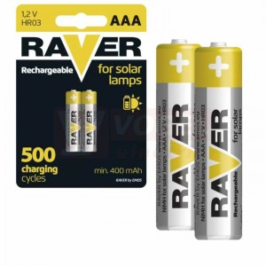 Baterie  1,20 V HR03 RAVER AAA 400 mAh, do solárních lamp, NiMH, blistr/2ks (B7414)