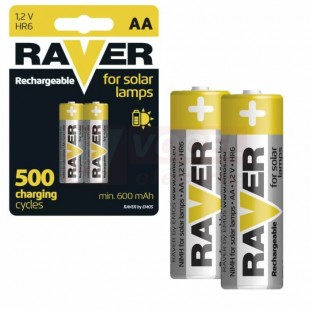 Baterie  1,20 V HR6 RAVER AA 600 mAh, do solárních lamp, NiMH, blistr/2ks (B7426)