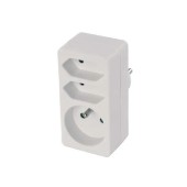 KF-FBZB-01/01-2A  Adaptér rozbočovací, 2x plochá + 1x kulatá, 10A/250V, IP20, dětské clonky, bílý (P0025)
