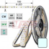 LED pásek SMD2835 studená bílá, DC24V, IP20, 8mm, bílá PCB pásek, 60 led/metr (126.375.10.1)