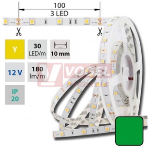 LED pásek SMD5050 zelená barva, DC12V, IP20, 10mm,bílá PCB pásek, 30 LED/m (121.577.60.0)