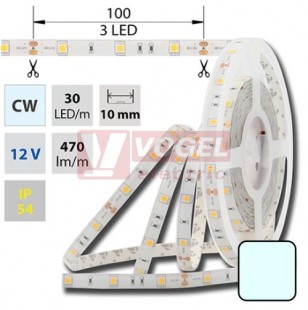 LED pásek SMD5050 studená bílá, DC12V, IP54, 10mm,bílá PCB pásek, 30 LED/m (121.585.60.0)