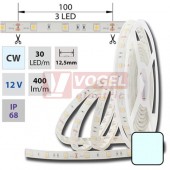 LED pásek SMD5050 studená bílá, DC12V, IP68, 10mm,bílá PCB pásek, 30 LED/m (121.592.60.0)