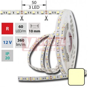 LED pásek SMD5050 teplá bílá, DC12V, IP20, 10mm,bílá PCB pásek, 60 LED/m (121.600.60.0)