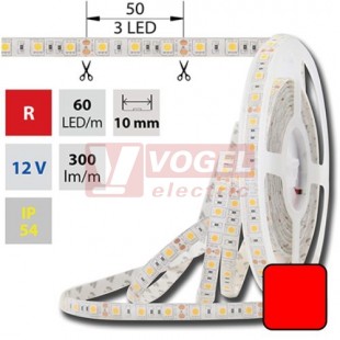 LED pásek SMD5050 červená barva, DC12V, IP54, 10mm,bílá PCB pásek, 60 LED/m (121.602.60.0)