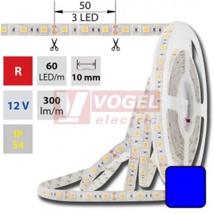 LED pásek SMD5050 modrá barva, DC12V, IP54, 10mm,bílá PCB pásek, 60 LED/m (121.604.60.0)