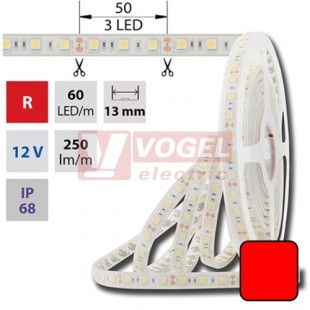 LED pásek SMD5050 červená barva, DC12V, IP68, 10mm,bílá PCB pásek, 60 LED/m (121.609.60.0)