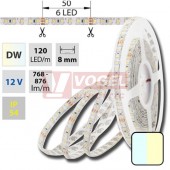 LED pásek SMD3528 bílá a teplá bílá 3000-6000K, DC12V, IP54, 10mm, bílá PCB pásek, 120 LED/m, 9,6W/m (122.640.60.0)