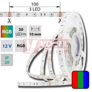 LED pásek SMD5050 RGB, DC12V, IP20, 10mm, bílá PCB pásek, 30 LED/m  (123.580.60.2)